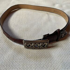 Brighton brown leather belt with silver heart design small